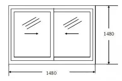 双扇铝合金推拉窗TLC1515的下料尺寸1