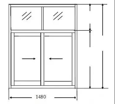 双扇铝合金推拉窗TLC1515的下料尺寸2