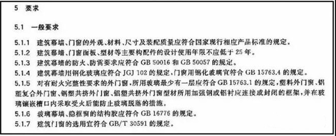《建筑幕墙、门窗通用技术条件》(GB/T31433-2015)中5.5.5条规定